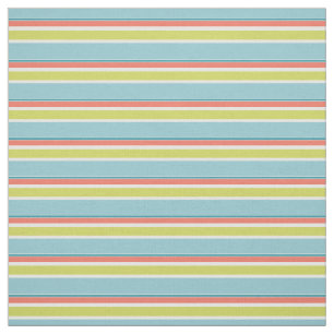 Teal Blue Yellow Green Coral Red Stripes Pattern Fabric