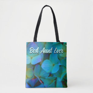 Teal blue yellow pink hydrangeas flowers best aunt tote bag