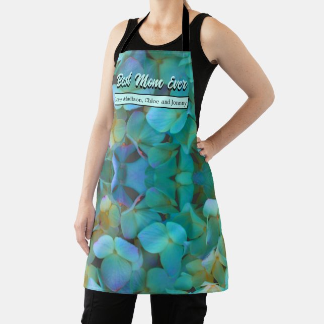 Teal blue yellow pink hydrangeas flowers best mom apron (Insitu)