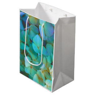 Teal blue yellow pink hydrangeas flowers floral medium gift bag