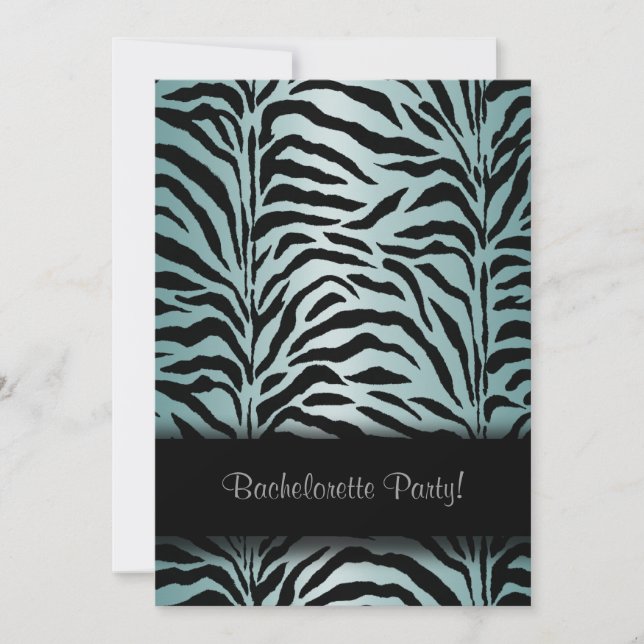 Teal Blue Zebra Bachelorette Party Invitation (Front)