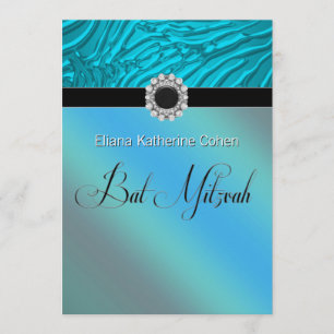 Teal Blue Zebra Bat Mitzvah Invitations