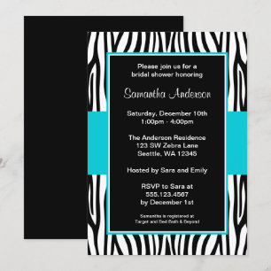 Teal Blue Zebra Bridal Shower Invitation