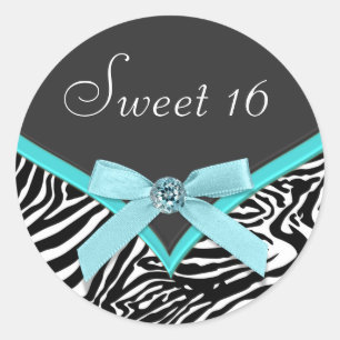 Teal Blue Zebra Envelope Seal Sticker