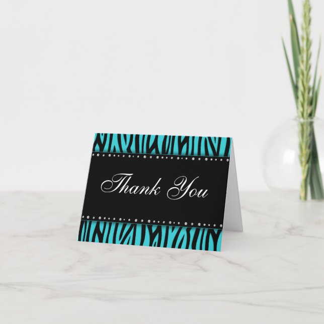 Teal Blue Zebra Printed Diamonds Thank You (Front)