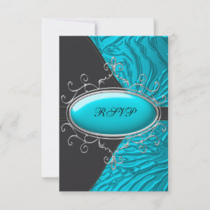 Teal Blue Zebra Quinceanera RSVP Card