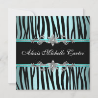 Teal Blue Zebra Sweet Sixteen Birthday Party