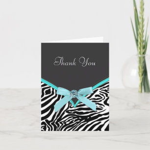 Teal Blue Zebra Thank You Cards
