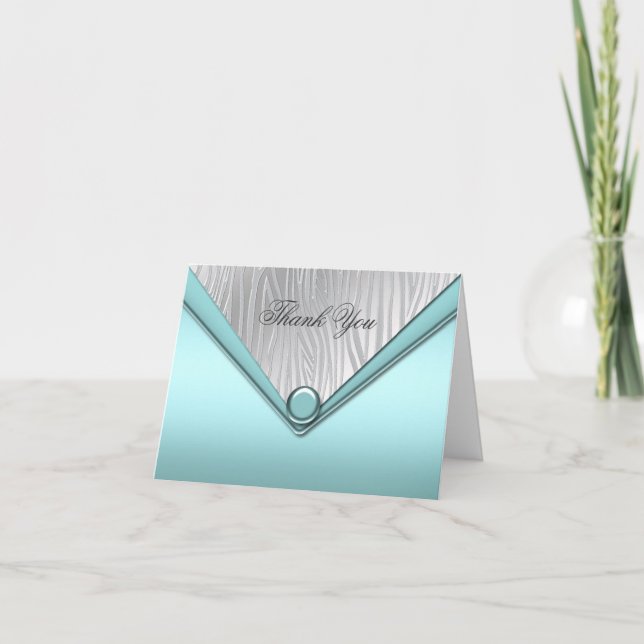 Teal Blue Zebra Thank You Cards (Front)