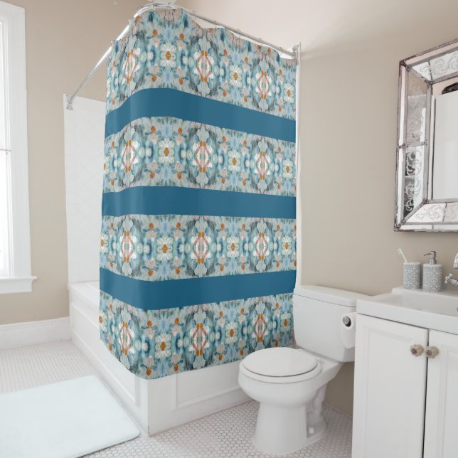 Teal Blues and White Daisy Pattern (In Situ)