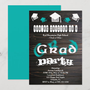 Teal Blurry Text for Graduation House Party Invitation
