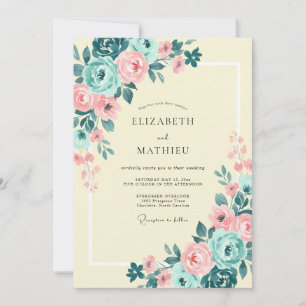 Teal Blush Enchanting Spring Wedding Invitation