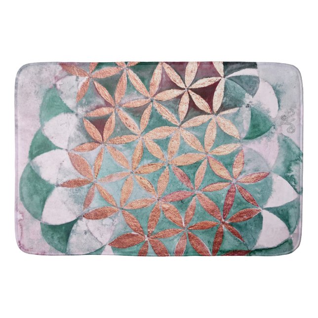 Teal Blush Pink Pastel Abstract Watercolor Pattern Bath Mat (Front)