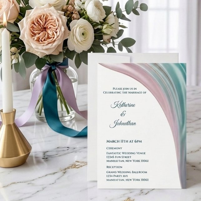 Teal & Blush Silk Wedding Invitation (Teal & Blush Silk Wedding Invitation )