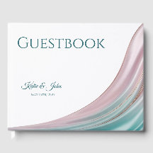 Teal & Blush Silk Wedding Personalized Guest Book
