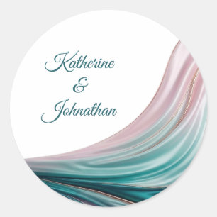 Teal & Blush Silk Wedding Personalized Stickers