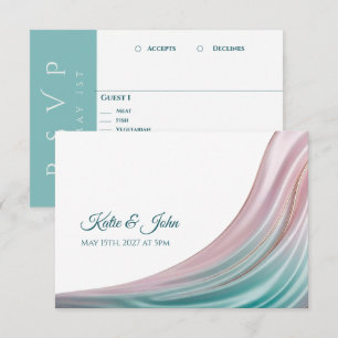 Teal & Blush Silk Wedding RSVP with Meal Options Card