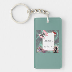 Teal & Blush Wedding Favor Keychain
