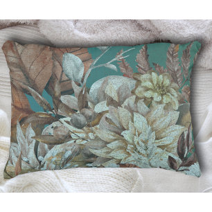 Teal Boho Botanicals in Vintage Distress Accent Pillow