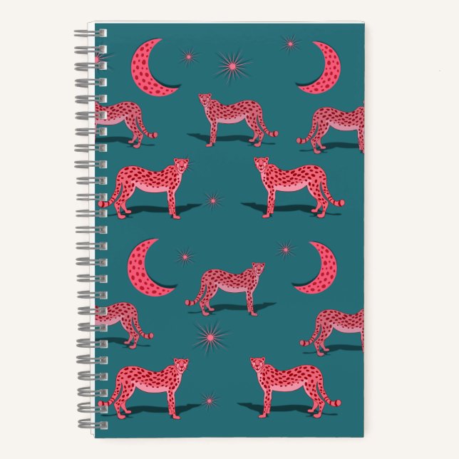 Teal Boho Cheetah and Pink Moon Notebook (Front)