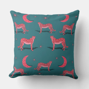 Teal Boho Cheetah and Pink Moon Throw Pillow