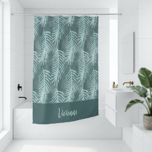 Teal Boho Watercolor Tropical Leaf Monogram