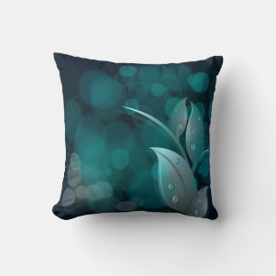 Teal Bokeh Leaves American MoJo Throw Pillow