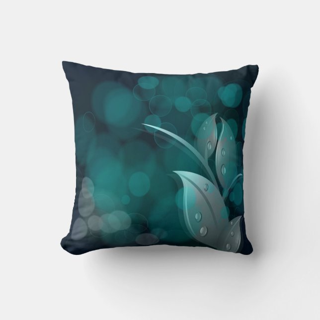 Teal Bokeh Leaves American MoJo Throw Pillow (Front)