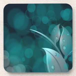 Teal Bokeh Leaves Coaster