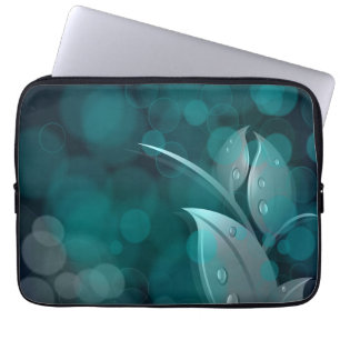 Teal Bokeh Leaves Laptop Sleeve