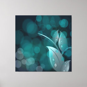 Teal Bokeh Leaves Wrapped Canvas