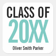 Teal Bold Personalized Graduation ANY YEAR Square Sticker