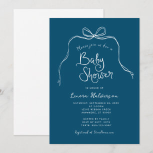 Teal Bold Simple Bow Baby Shower Invitation