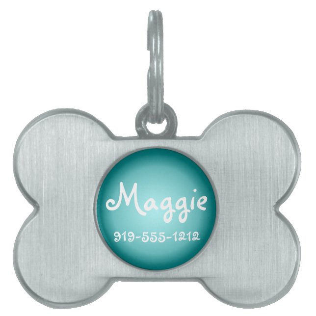 Teal Bone Shaped Customizable Name Dog Tag (Front)