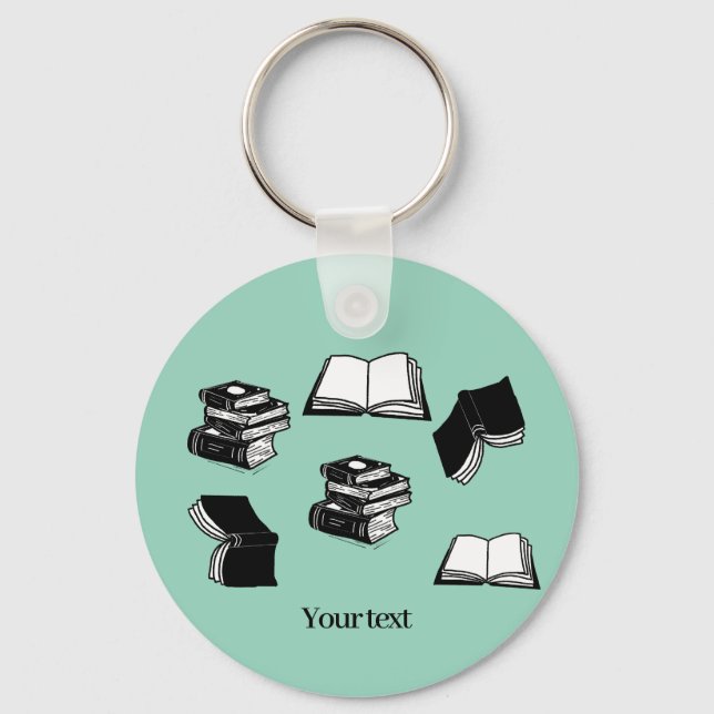 Teal Bookish Bibliophile Librarian Book Pattern Keychain (Front)