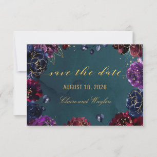 Teal Bordeaux Amethyst Jewel Tone Save The Date Invitation