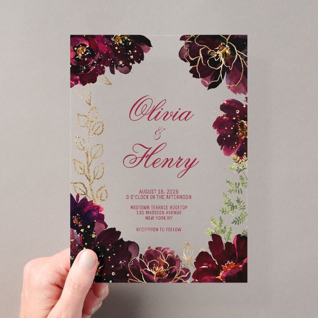 Teal Bordeaux Jewel Tone Wedding Acrylic Invitations (Insitu (Handheld))