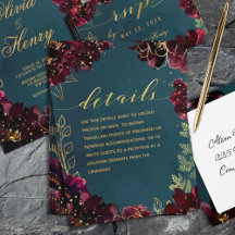 Teal Bordeaux Jewel Tone Wedding Details Sheet