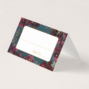 Teal Bordeaux Jewel Tone Wedding Guest Place Card