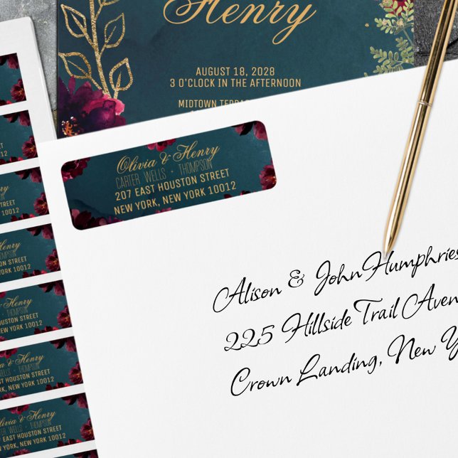 Teal Bordeaux Jewel Tone Wedding Return Address (Creator Uploaded)