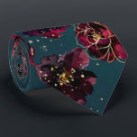 Teal Bordeaux Sapphire Jewel Tone Gold Wedding Tie<br><div class="desc">A teal blue, sapphire blue and burgundy red jewel tone wedding neck tie featuring a symphony of deep bordeaux raspberry red peonies adorned with gold spray and shimmering gold outlines against a deep teal blue watercolor-painted background.</div>
