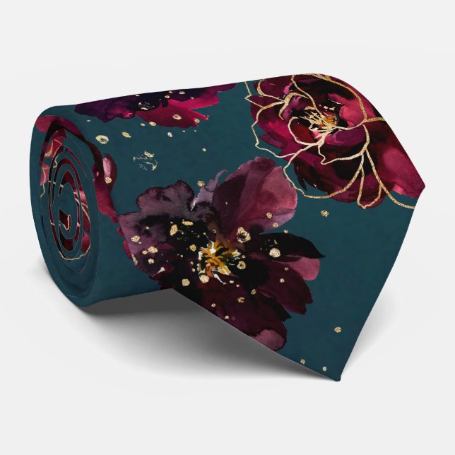Teal Bordeaux Sapphire Jewel Tone Gold Wedding Tie (Rolled)