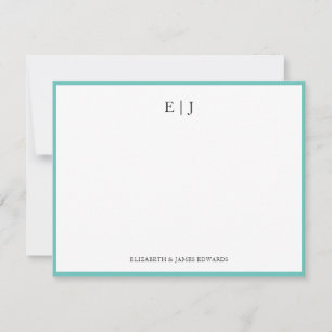 Teal Border Couple Monogram Initials Personalized Card