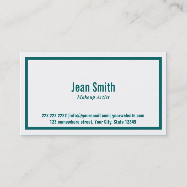 Teal Border Makeup Artist Business Card (Front)