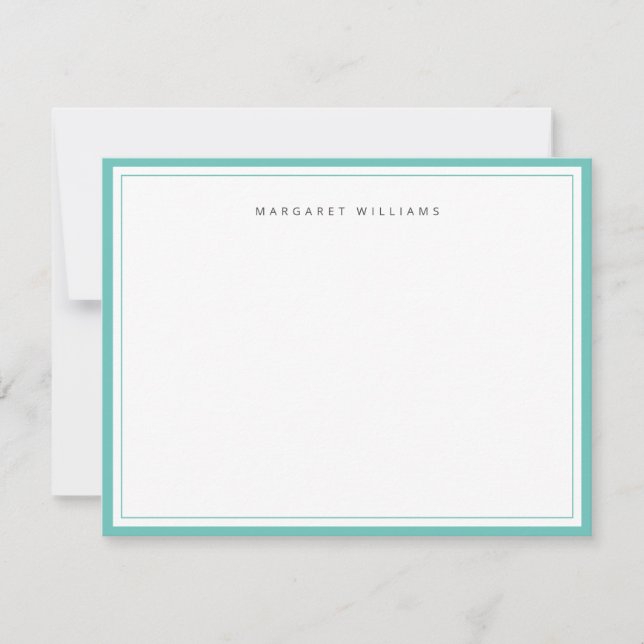 Teal Border Minimal Personalized Note Card (Front)