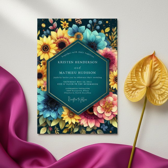 Teal Botanical Bloom Wedding Invitation (Creator Uploaded)
