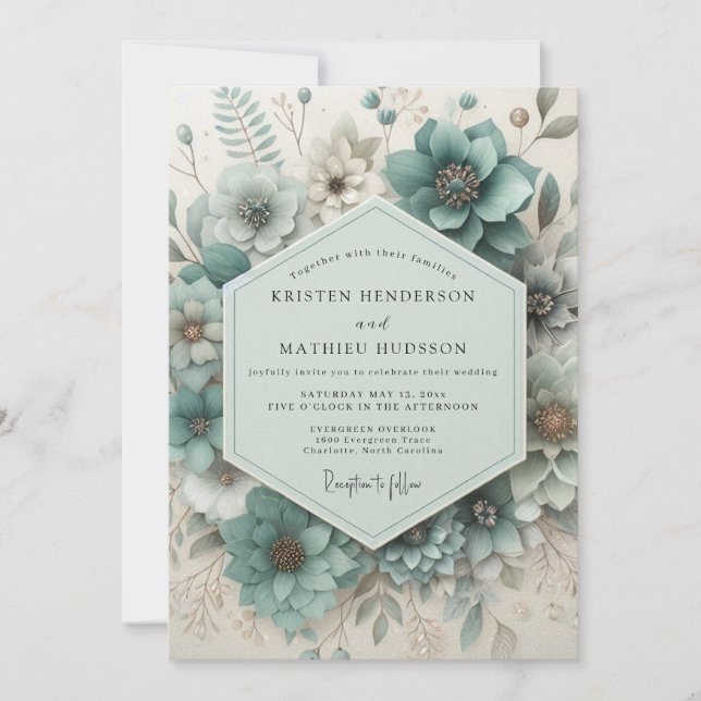 Teal Botanical Ethereal Wedding Invitation (Front)