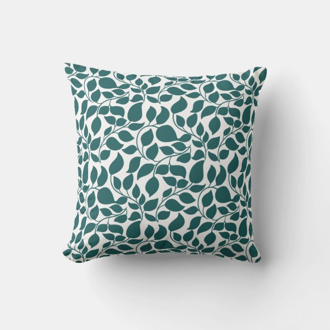 Teal Botanical Leaf Print Evergreen Home Decor  Throw Pillow (Front)