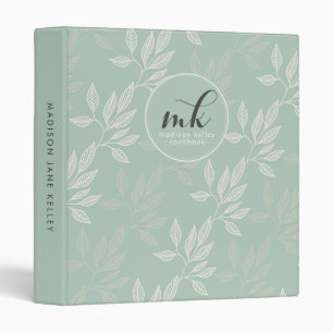 Teal Botanical Leaves 2 Monogram School Office Binder
