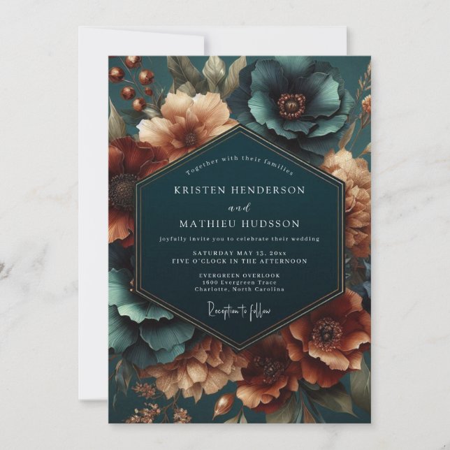 Teal Botanical Opulence Wedding Invitation (Front)